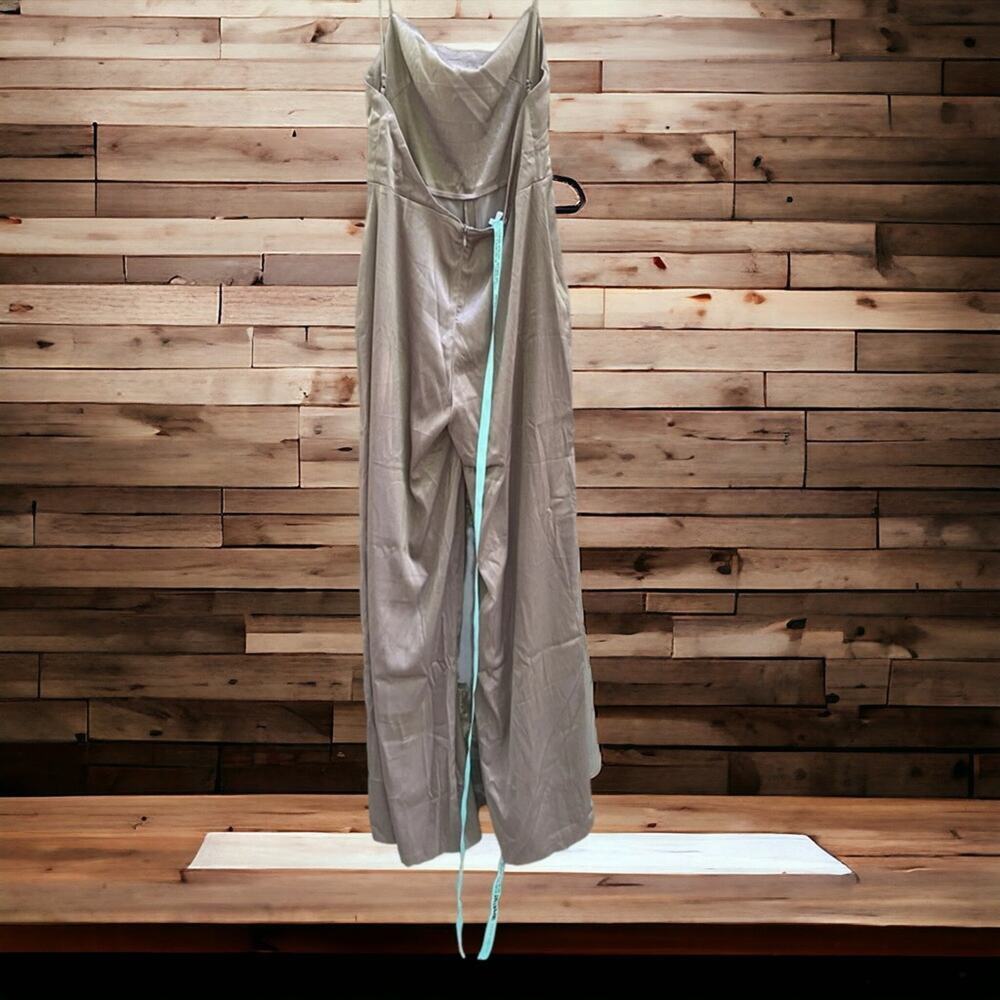 House CB Mistress Rocks SERVE IT Khaki Satin Wide Leg Jumpsuit NWT Size Small - Picture 5 of 6